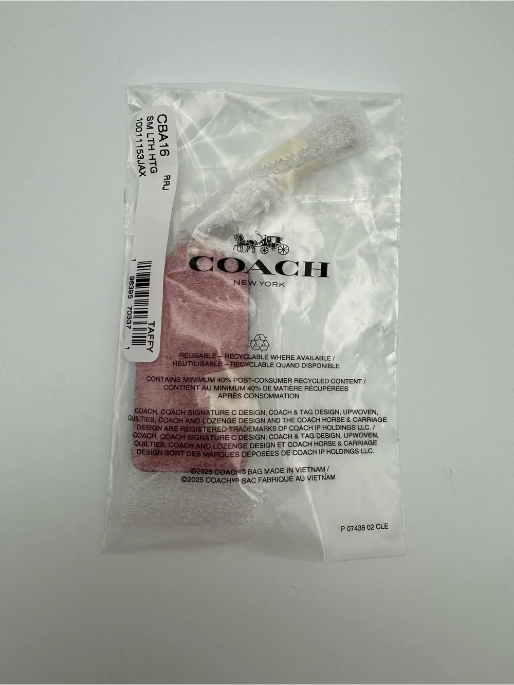 Coach CBA16 Taffy Pink Leather Hangtag Replacement Bag Charm Gold Chain NWT 2.5